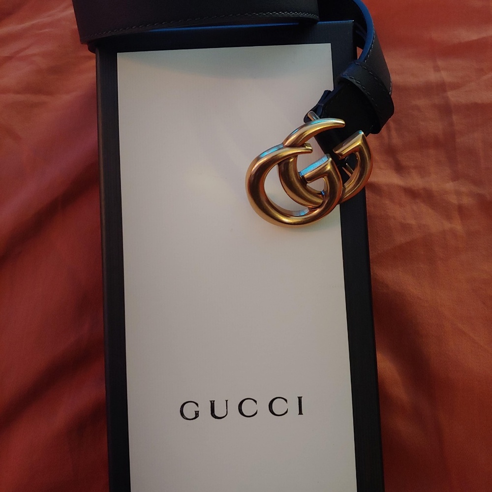 Gold GG Buckle Thin Black Leather - Picture 3 of 4